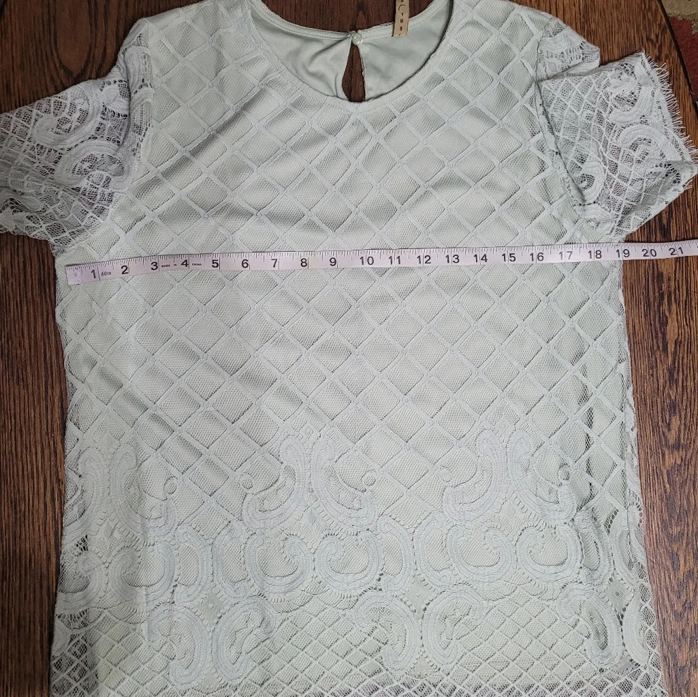 Luna Rae Mint Green Crochet Lace Short Sleeve Blouse Top Size Women's Large - Picture 9 of 12